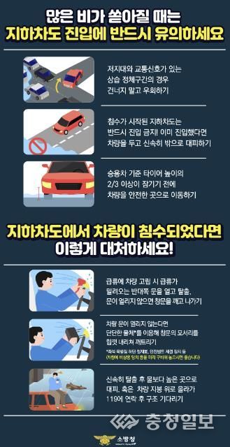 천안서북소방서, 지하차도 침수 시 이렇게 대처하세요!